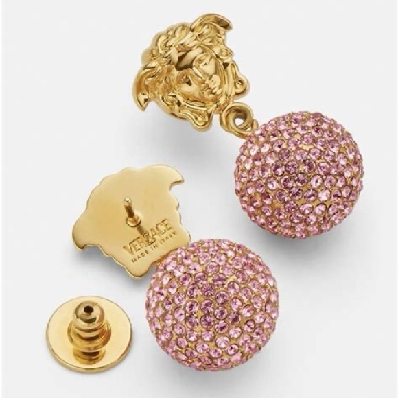 Versace Gold and Pink Crystal Medusa Earrings - Picture 1 of 1